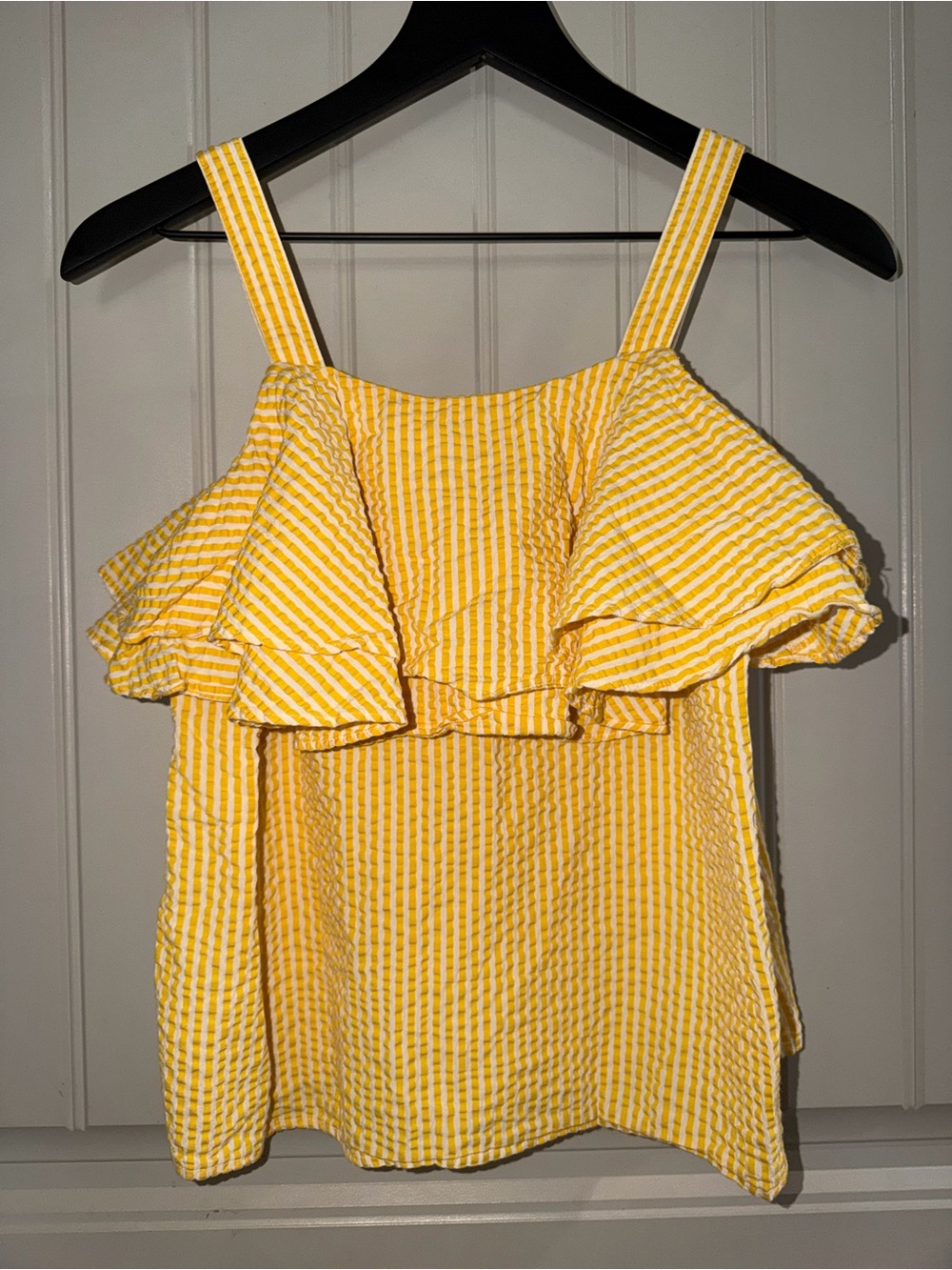 Yellow Striped Ruffle Cami Top - Women